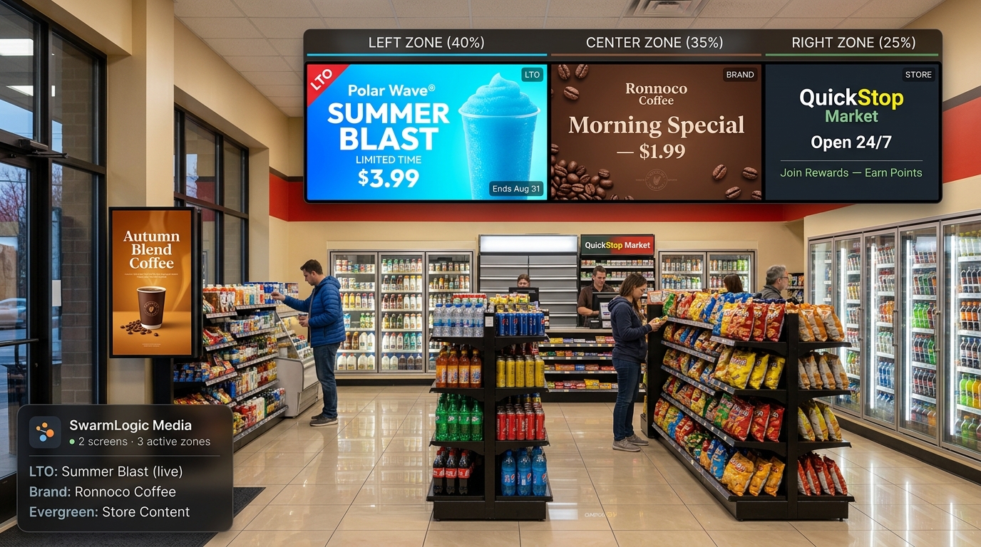 Retail location with MediaSwarm digital signage